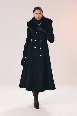 Estelle siyah kürk yaka yün kaban