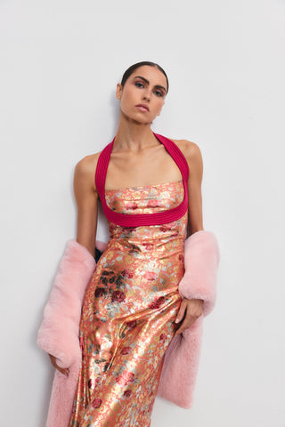 Sophie halter yaka bandaj maxi elbise