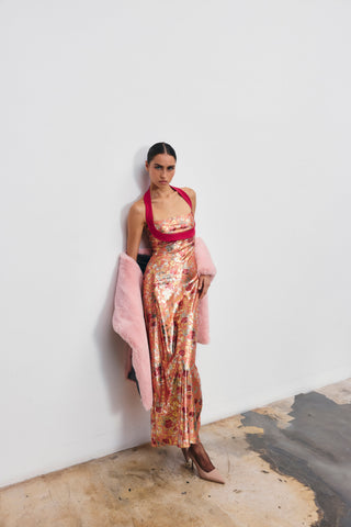 Sophie halter yaka bandaj maxi elbise