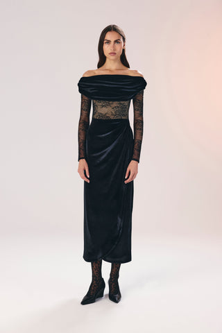 Kate dantel detayli midi elbise