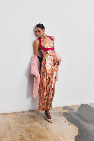 Sophie halter yaka bandaj maxi elbise