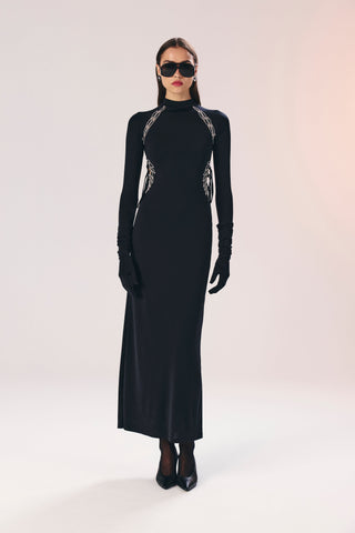 Roxanne işlemeli cut-out jarse elbise