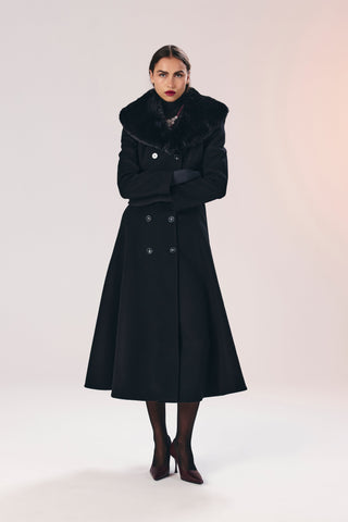 Estelle siyah kürk yaka yün kaban