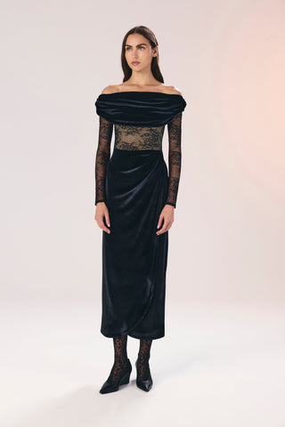 Kate dantel detayli midi elbise