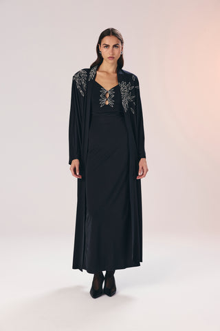 Zainap işlemeli askılı elbise & abaya takim