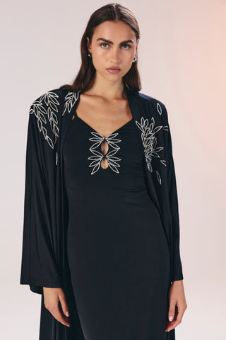 Zainap işlemeli askılı elbise & abaya takim