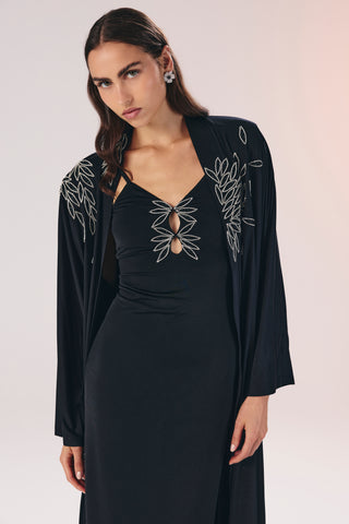 Zainap işlemeli askılı elbise & abaya takim