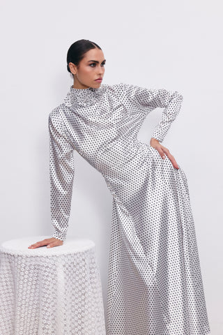 Helena saten puantiyeli elbise