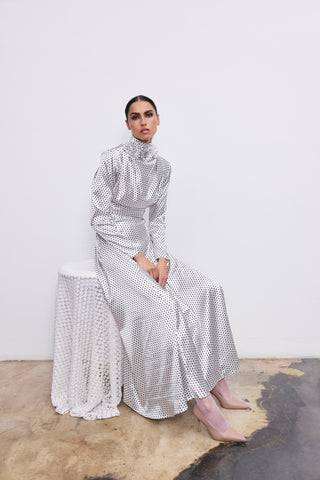 Helena saten puantiyeli elbise